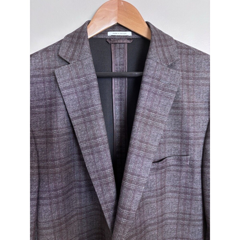 Bar III Slim Fit Brown Check Stretch Sport Coat Jacket Blazer 46 R Unstructured